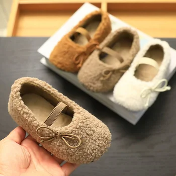 Detské kožené lodné topánky teplé topánky vlna elastický pás ploché obuv dievčenské oblečenie pre baby ploché topánky detské zimné topánky