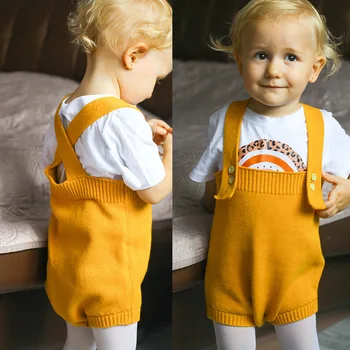 Jar Novorodenca Oblečenie Baby Boy Girl Pletené Remienky Pevné Jumpsuit Prehrabať Bez Rukávov Z Jedného Kusu Oblečenia